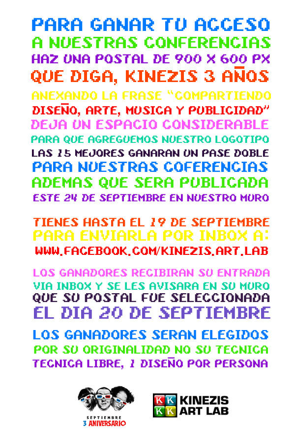 KINEZIS_ART_LAB's tweet image. Eh aqui la dinamica para conseguir sus entradas a nuestras conferencias A darle a su postal amigos !