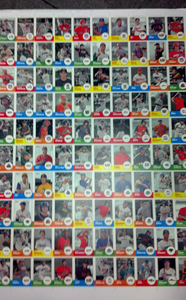 Topps's tweet photo. Happy Friday! Lets start off BIG by giving away awesome @MinorLeagues Heritage uncut sheet! RT &amp; follow chance to win! http://t.co/3Uvv7SBq
