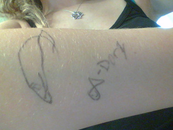 allyburdick's tweet image. The Finding Nemo scene on my arm #econclass #distracted