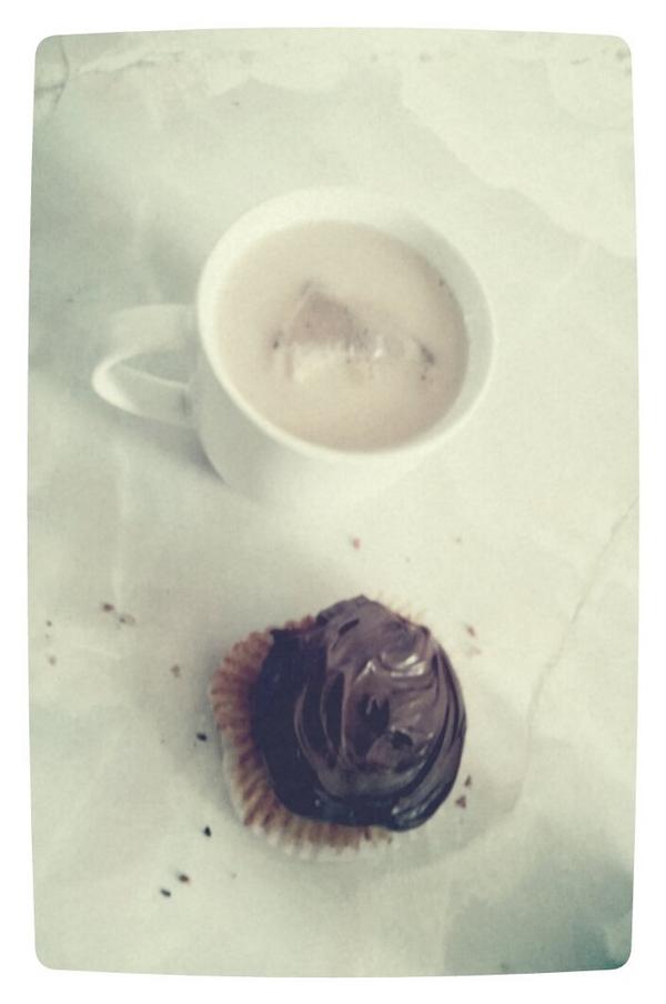 Earl Grey and a coconut spice cupcake with nutella. Alhamdulillah.