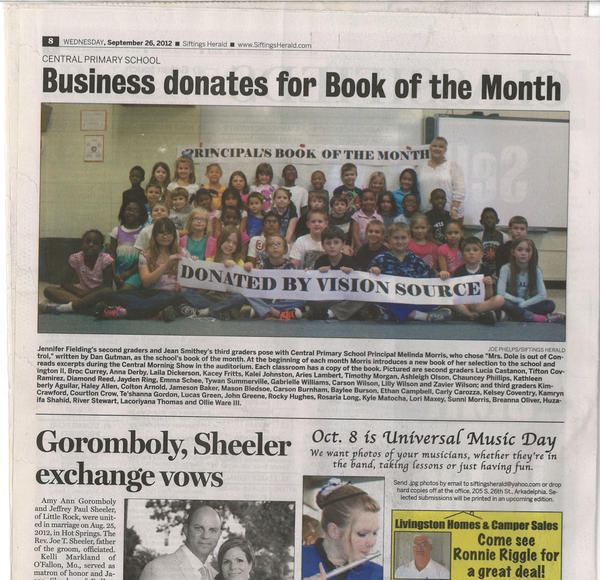 Visionsourceard's tweet image. We are proud to support Central Primary's Book of the Month program!