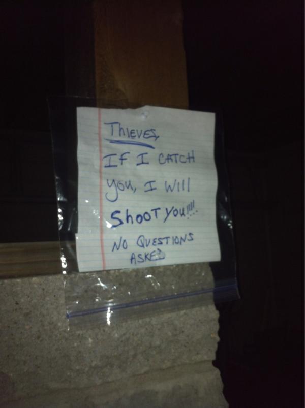 Preabs's tweet image. My dad's heart felt warning to our recent thieves. They won't ever be coming back! #gotscared