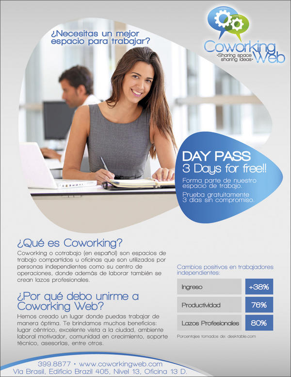 CoworkingWeb's tweet photo. Quieres usar nuestras instalaciones totalmente GRATIS por 3 días? Sigue nuestra cuenta @CoWorkingWeb #CoWorking #Panama http://t.co/j7MieR8t