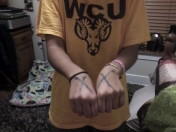 tina_BC_croce's tweet image. Woke up with blue xs on my face #under21problems