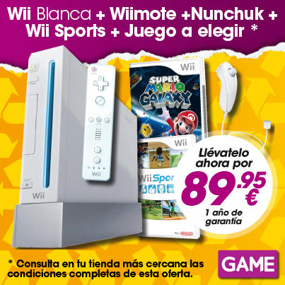perdí mi camino Memoria Buena voluntad GAME España on Twitter: "Pack #Seminuevos: Wii Blanca + WiiMote + Nunchuk +  Wii Sports + Juego a elegir* ¡Sólo 89,95€! *Condiciones en tienda  http://t.co/zMIsru3g" / Twitter