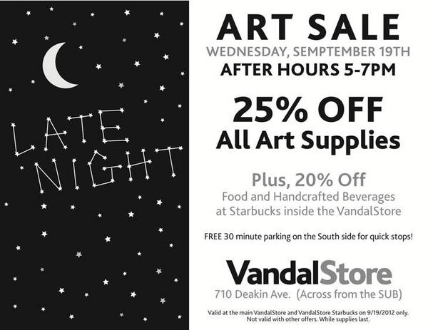 Late Night Art SALE tomorrow night at the VandalStore. Don't miss it!