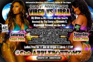 95MSPERFECT's tweet image. 9/29 FREE DRINKS/FOOD IN VIP @APPLEBOTTOMS VIRGO VS LIBRA BATTLE OF THE SIGNS 1YR ANNIVERSARY #MOTIONPIC