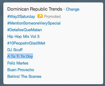 CerroMusicGroup's tweet photo. @LosTekeTeke @andressalce @Crock51Global @MoraymaCruz1 #ATATITEDOY Trending topic in DR! http://t.co/0PBFK2b3