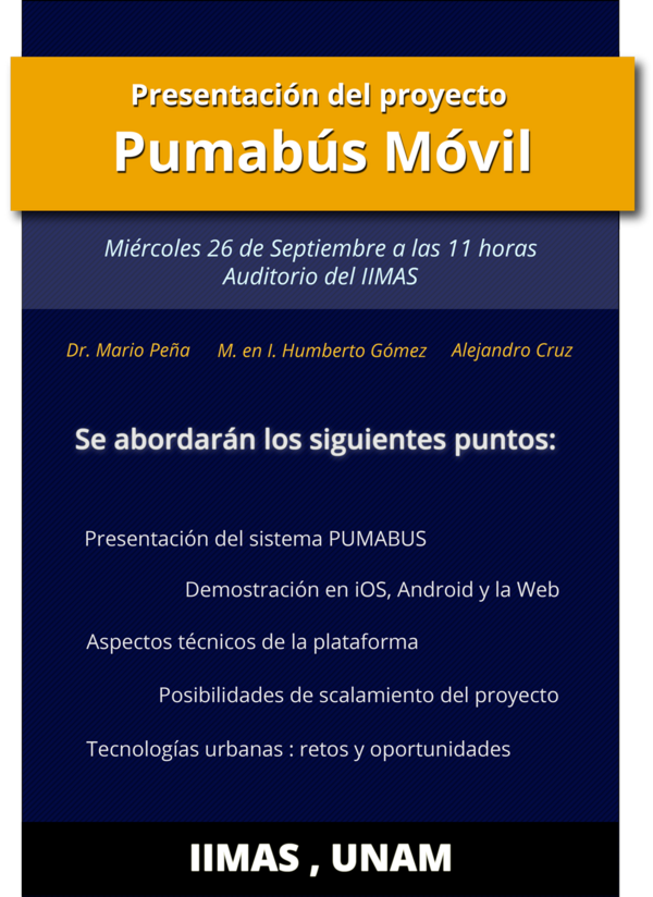 pumabusApp's tweet photo. Estos son los temas que trataremos en la presentación del proyecto pumabús móvil. #Android #iOS #movilidad  #UNAM http://t.co/FPulnD7H