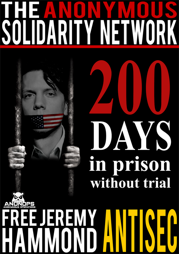 AnonymousVideo's tweet photo. [ANTISEC] Jeremy Hammond 200 days in #prison http://t.co/oOvr4ubi - http://t.co/0t8S48JL #Anonymous #FreeAnons #AntiSec http://t.co/pPqCohmd