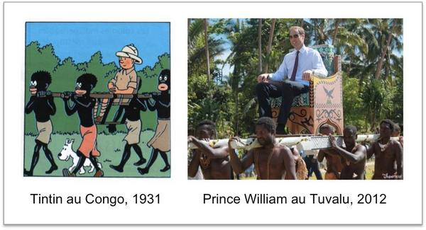 steftougas's tweet photo. Tintin au Congo, Prince William au Tuvalu. Une image vaut mille mots. http://t.co/bqDcCJN3