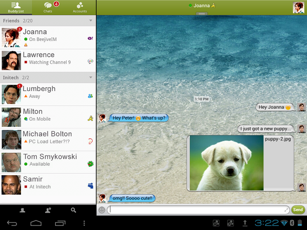 BeejiveIM's tweet photo. All Beejive Android apps have a slick new tablet interface! Nexus, Galaxy, Kindle Check them out! https://t.co/VaVa8EjN http://t.co/XcDuihEQ