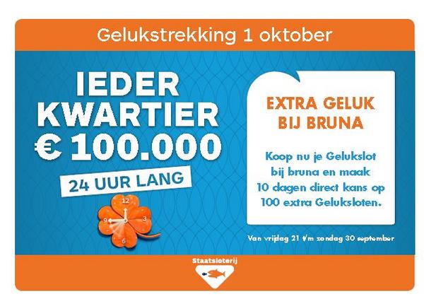Wat doe jij met een ton? Koop je #Gelukslot (trekking 1-10) bij Bruna en maak kans op 100 extra loten! #BlijmetBruna