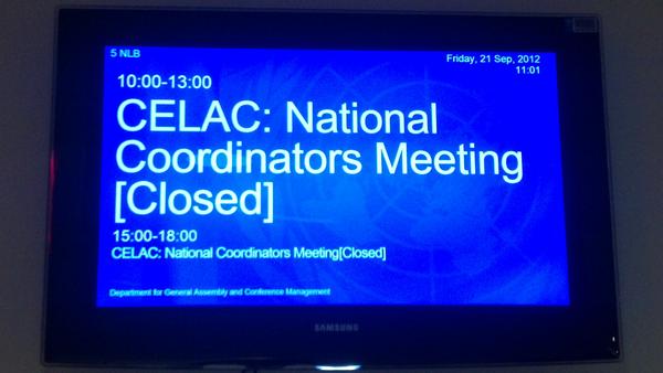 innercitypress's tweet photo. At #UN, this #CELAC meeting has been suspended, "no consensus" on #Paraguay entrant. #ExclusiveTweets http://t.co/4BUdJySC
