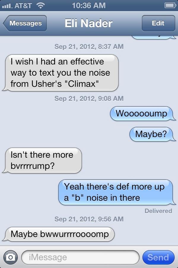 dkmoves's tweet image. Best iMessage convo ever! This is why we are friends. #usherclimax #iphoneswag @Darth_Nader