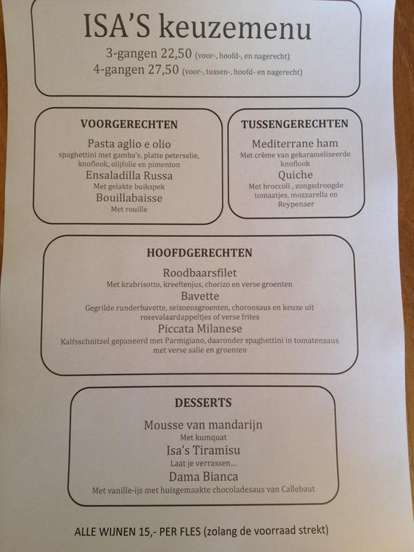 Weer mooi menu <a href="/isashelmond/">Isa`s Trattoria</a> #lekkereten T. 0492-382589 voor reserveringen!