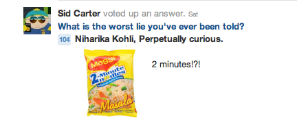 AshwinRaghunath's tweet photo. Worst lie ever... And Quora. (via @stupendousone) http://t.co/ReIMSWXu