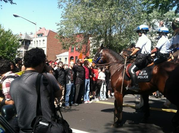 AlliMcCracken's tweet image. Standoff with police, protesters block Nazi rally from going down road FREAKING AWESOME