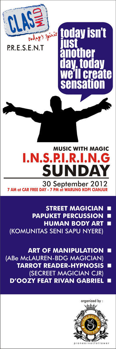 WarkopCianjur's tweet photo. @CianjurKuliner Inspiring Sunday;Music-Magic-Sensation; 30 Sept 2012 live @WarkopCianjur, Car Free Day attack #eventCJR http://t.co/2AUAbVAi