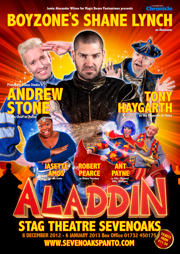 starmanofficial's tweet photo. Aladdin poster with Shane Lynch @AStoneOfficial  Tony Haygarth @JasetteAmos @SillyBilly_Ant @RobertP_Actor http://t.co/osScA8q6