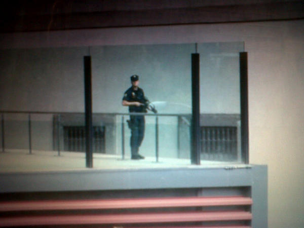 Terreiaenea's tweet photo. Francotirador (o algo parecido) en el tejado del museo reina Sofía hace escasa media hora. #25s #RodeaelCongreso http://t.co/r8wUyoDo