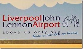 The sign at Liverpool airport says 'above us only sky'. Someone has added 'below us only QPR and Reading' Hahahaha "#LFC