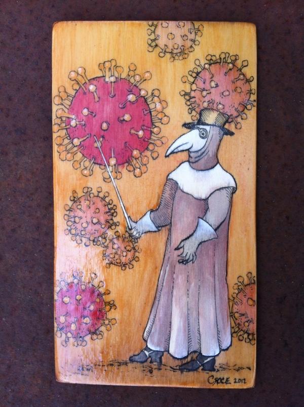 Just completed #science #art piece for IllustratorsAustralia's 9x5 exhib. 'The Plague Doctor & the #H1N1 Piñata'
