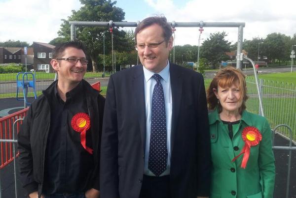 @markcatmull <a href="/KateHBR/">Kate Hopper</a> and @PhilWilsonMP after a positive #labourdoorstep in #aycliffe west