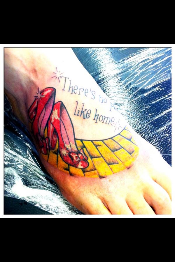 Ruby slippers tattoo on the forearm