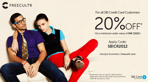Get a 20% OFF on a minimum order value of INR 1500 with your SBI credit card!
For more details: freecultr.com/promotions