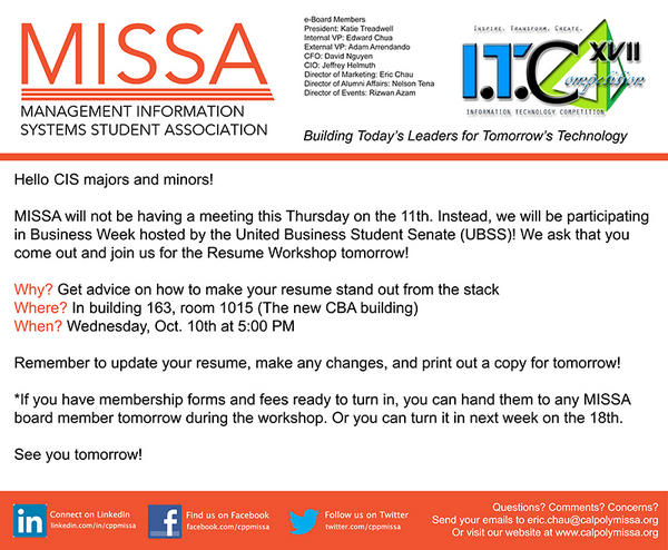 cppmissa's tweet image. Join us tomorrow for the Resume Workshop, hosted by UBSS!