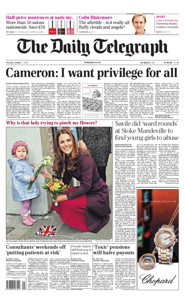 Communism?? RT <a href="/Telegraph/">The Telegraph</a>: Cameron: I want privilege for all - front page of tomorrow's Daily Telegraph