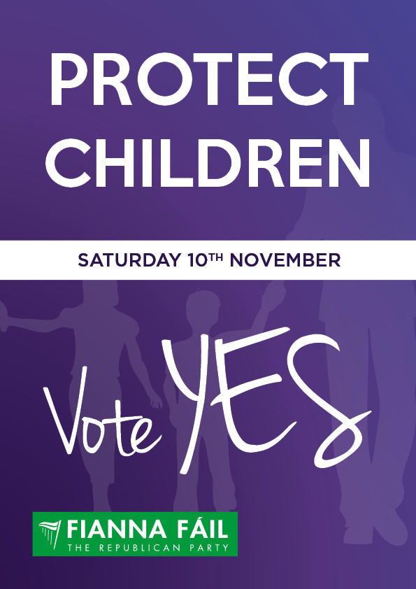 partyfiannafail's tweet photo. fiannafailparty: Sneak preview of our campaign material for the Chrilden's referendum. Vote Yes on Nov 10th http://t.co/ewlI1iYX