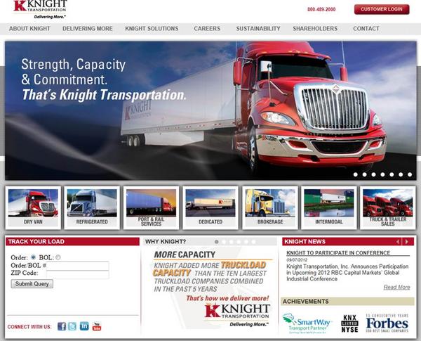 KnightTransInc's tweet photo. The new http://t.co/gHSAjIut is now live! Customers are loving access to the Track Your Load feature on the home page! http://t.co/zGsCUYaq