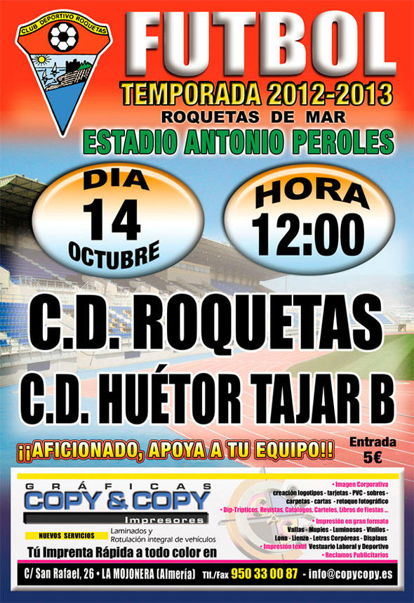 CDR_oficial's tweet photo. Este domingo a las 12 horas en el A. Peroles, C.D.Roquetas - C.D. Huétor Tajar B, el equipo necesita el apoyo de todos. http://t.co/6b9jQ4fz