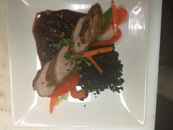 largechef's tweet image. Brome Lake Duck Breast / balsamic-concord plum / black rice