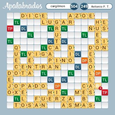 cargilmon's tweet photo. cargilmon venció a antoniofernandeztrenado (504 - 249) @Apalabrados #EtermaxGames http://t.co/xAcf7dVs