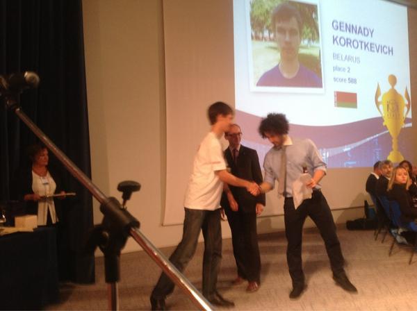 IOI2012's tweet image. 2nd in the ranking Gennady Korotkevich #ioi2012 #closingceremony