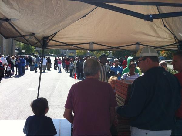 CCRelief's tweet photo. The line from the pizza table's perspective. Needless to say, we ran out fast. http://t.co/dRwEPVR9