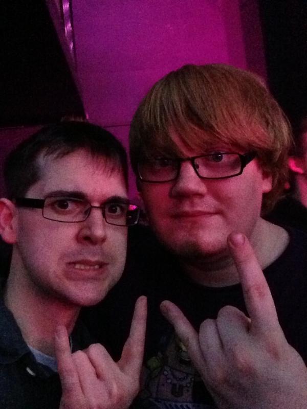 YogscastLewis's tweet photo. Me and @YogscastLalna rocking out to #dragonforce in Bristol. It's very civilised here @Area11Band http://t.co/wnoWslCB