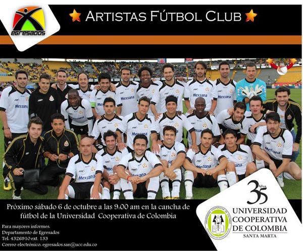 Uccsantamarta's tweet photo. Este sábado 6 de octubre a las 9:00 am en la cancha de fútbol de la universidad. Partido Artistas Fútbol Club. http://t.co/7Q0wigDl