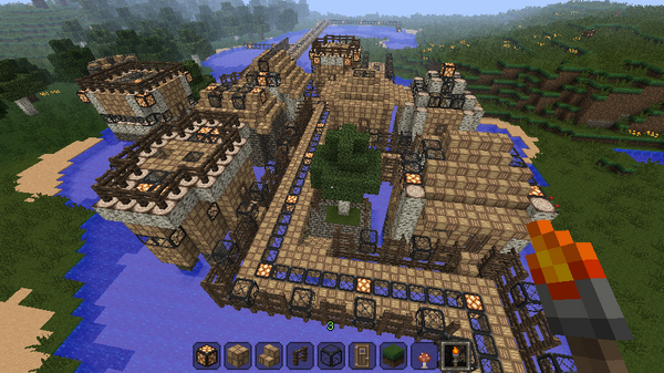 アメーバ على تويتر マイクラ 最近クリエイティブで作ってる湖上の村 基本的に家や通路は白樺と丸石で作られており ガラスや柵を多用し開放的な感じになるようにしてる Http T Co 5o0rzdr7