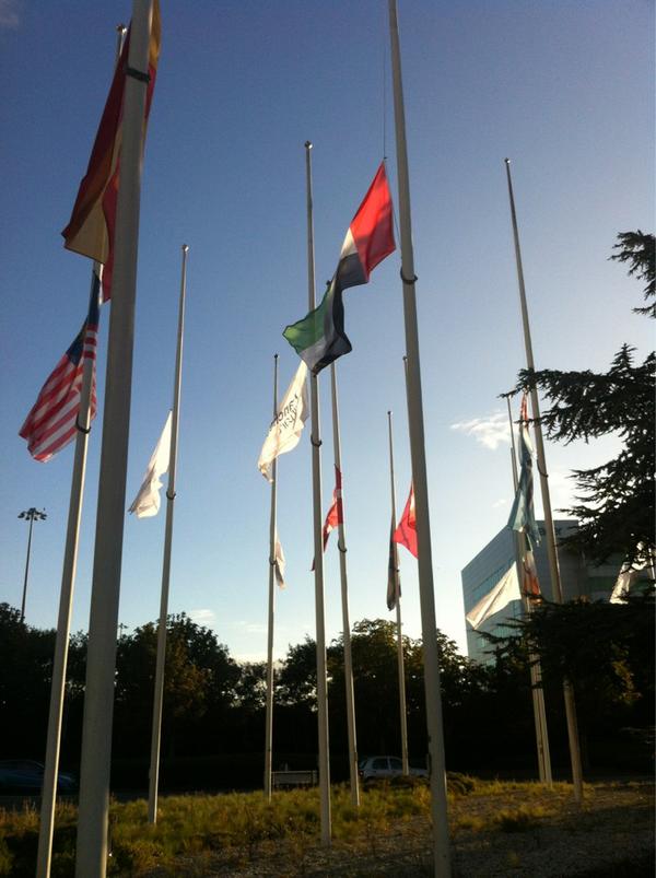 GMPMcrAirport's tweet photo. Appreciate @manairport lowering their flags to half mast for PCs Bone and PC Hughes funerals. http://t.co/15kd8K2x