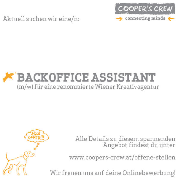 CoopersCrew's tweet photo. Backoffice Assistant (m/w) für Werbeagentur in Wien gesucht! Mehr Infos unter http://t.co/L1blO3iI http://t.co/za5HbIhf