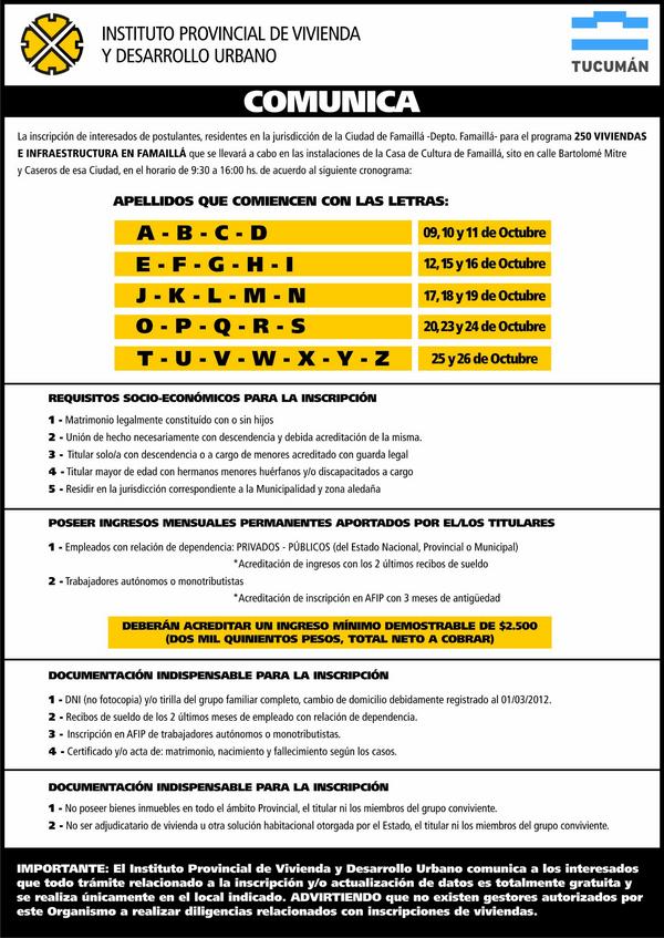 Inscripciones en Famaillá para Barrio de 250 Viviendas