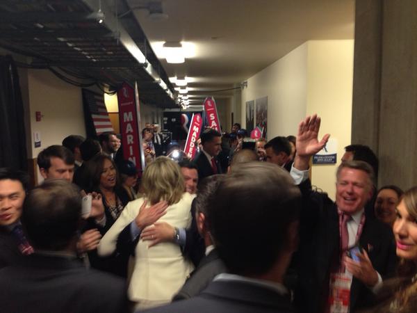 dgjackson's tweet photo. Staff greets Gov and @anndromney backstage after debate. http://t.co/O4VH5RFV
