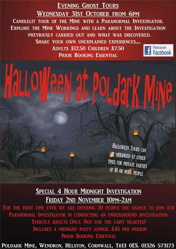 OFFICIAL HALLOWEEN at POLDARK MINE 2012 POSTER!!  COME &amp; JOIN A REAL UNDERGROUND MIDNIGHT GHOST INVESTIGATION!