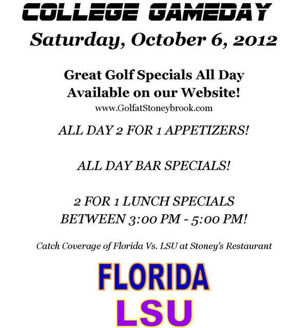 StoneybrookGolf's tweet photo. Great #Golf and Restaurant specials at Stoneybrook East for the #FLAvsLSU game! Visit our site for golf specials! http://t.co/ZNxQRsPB