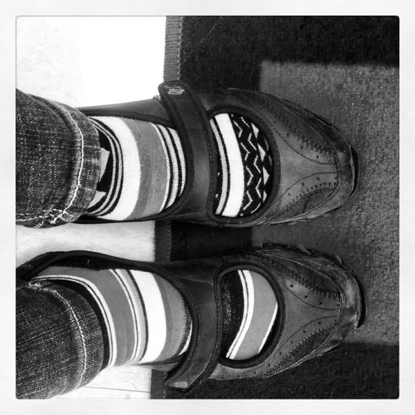 mjpulis's tweet image. Crazy, mix matched socks at school today. Thanks @ewoodzorehkey! #coldday #rainyday #addsomefun