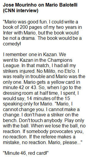 ODDSbible's tweet photo. 'Jose Mourinho on Mario Balotelli' #TrueStory http://t.co/on9Zrwrw